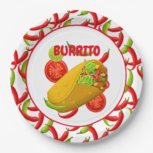 Mexican Fiesta Food Burrito Party Paper Plate Pappteller (Vorderseite)