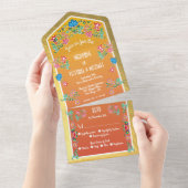Mexican Fiesta Imitats Gold Foil Floral Wedding All In One Einladung (Abreißen)