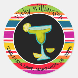 Mexican Fiesta Margarita Striped Rücksendeadresse Runder Aufkleber