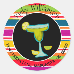 Mexican Fiesta Margarita Striped Rücksendeadresse Runder Aufkleber