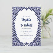 Mexican Fiesta Navy Blue Talavera Save The Date (Stehend Vorderseite)