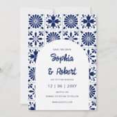 Mexican Fiesta Navy Blue Talavera Tiles Save The Date (Vorderseite)