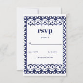 Mexican Fiesta Navy Papel Picado Boho Wedding RSVP Karte (Vorderseite)