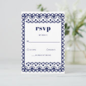 Mexican Fiesta Navy Papel Picado Boho Wedding RSVP Karte (Stehend Vorderseite)