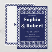 Mexican Fiesta Navy Papel Picado Boho Wedding Save The Date (Vorne/Hinten)