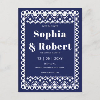 Mexican Fiesta Navy Papel Picado Save the Date Ankündigungspostkarte