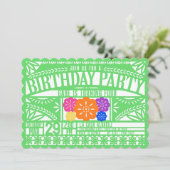 Mexican Fiesta Papel Picado Flag GREEN Geburtstag Einladung (Stehend Vorderseite)