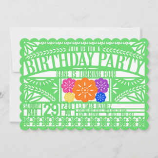 Mexican Fiesta Papel Picado Flag GREEN Geburtstag Einladung