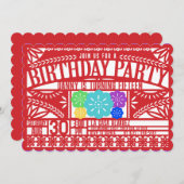 Mexican Fiesta Papel Picado Flag RED Birthday Einladung (Vorne/Hinten)