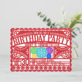 Mexican Fiesta Papel Picado Flag RED Birthday Einladung (Stehend Vorderseite)