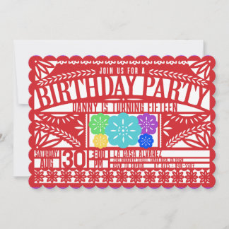 Mexican Fiesta Papel Picado Flag RED Birthday Einladung