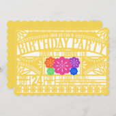 Mexican Fiesta Papel Picado Flag YELLOW Geburtstag Einladung (Vorne/Hinten)