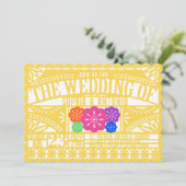 Mexican Fiesta Papel Picado Flag YELLOW Wedding Einladung (Stehend Vorderseite)