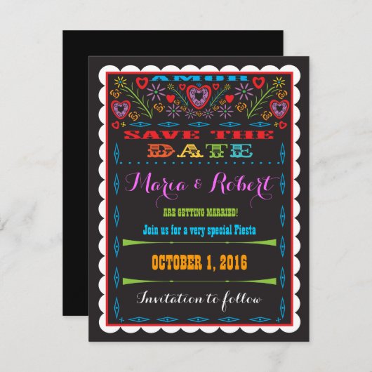 Mexican Fiesta Papel Picado Save the Date Wedding (Vorne/Hinten)