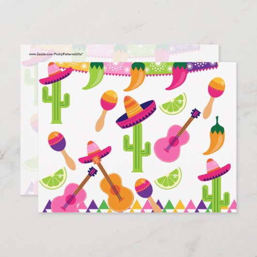 Mexican Fiesta Party Sombrero Saguaro Limone Papri Einladungspostkarte (Vorne/Hinten)