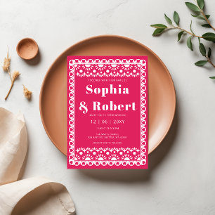 Mexican Fiesta Pink Papel Picado Boho Wedding Einladung