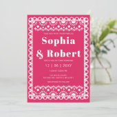 Mexican Fiesta Pink Papel Picado Boho Wedding Einladung (Stehend Vorderseite)