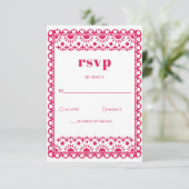 Mexican Fiesta Pink Papel Picado Boho Wedding RSVP Karte (Stehend Vorderseite)