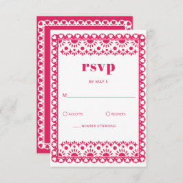 Mexican Fiesta Pink Papel Picado Boho Wedding RSVP Karte