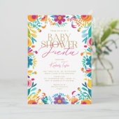 Mexican Fiesta Pink Yellow Flowers Babydusche Einladung (Stehend Vorderseite)