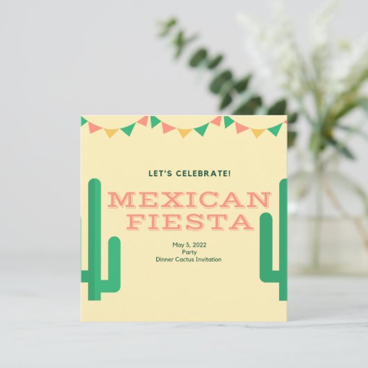 Mexican Fiesta Probe Dinner Cactus Floral Einladung (Stehend Vorderseite)