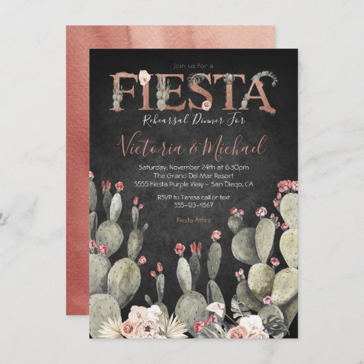 Mexican Fiesta Probe Dinner Cactus Floral Einladung (Vorne/Hinten)