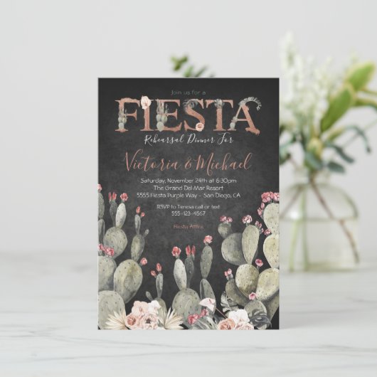 Mexican Fiesta Probe Dinner Cactus Floral Einladung (Stehend Vorderseite)