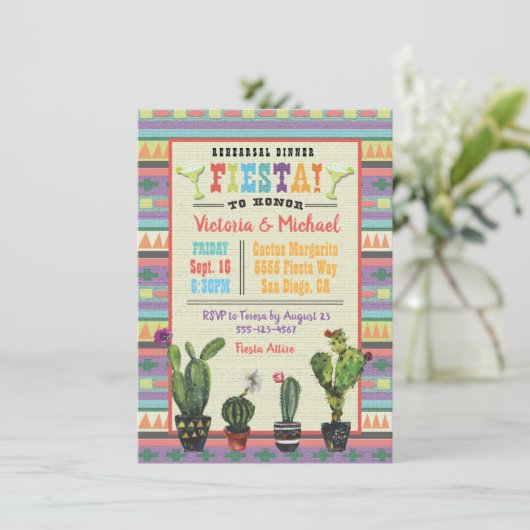 Mexican Fiesta Probe Dinner Cactutec Einladung (Stehend Vorderseite)