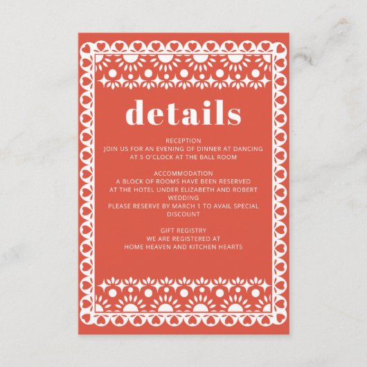 Mexican Fiesta Red Papel Picado Boho Wedding Begleitkarte (Vorderseite)