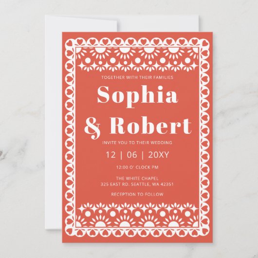 Mexican Fiesta Red Papel Picado Boho Wedding Einladung (Vorderseite)