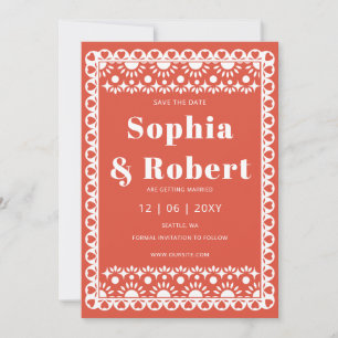 Mexican Fiesta Red Papel Picado Boho Wedding Save The Date