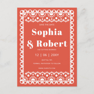 Mexican Fiesta Red Papel Picado Save the Date Ankündigungspostkarte