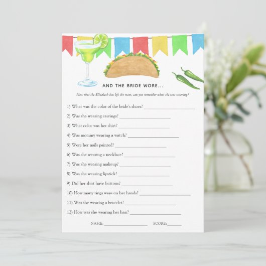Mexican Fiesta Taco Brautparty Game Einladung (Stehend Vorderseite)