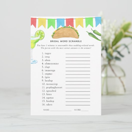 Mexican Fiesta Taco Brautparty Game Einladung (Stehend Vorderseite)