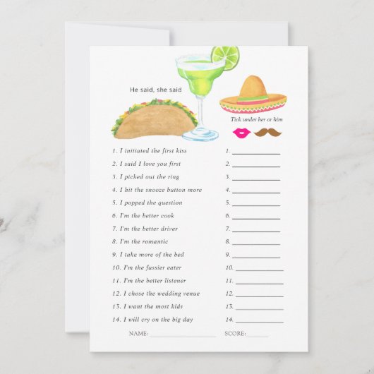 Mexican Fiesta Taco Brautparty Game Einladung (Vorderseite)
