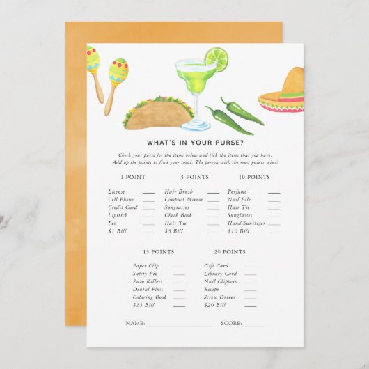 Mexican Fiesta Taco Game Einladung (Vorne/Hinten)