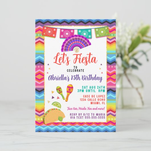 Mexican Fiesta Taco Party Einladung (Stehend Vorderseite)
