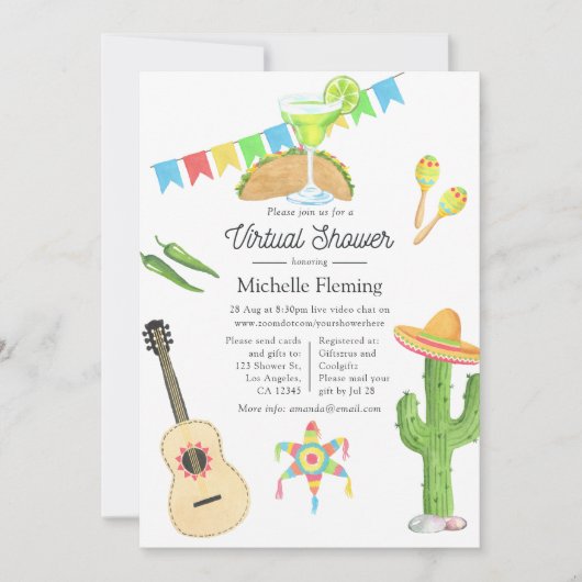 Mexican Fiesta Taco über ein virtuelles Brautparty Einladung (Vorderseite)