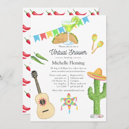 Mexican Fiesta Taco über ein virtuelles Brautparty Einladung (Vorne/Hinten)
