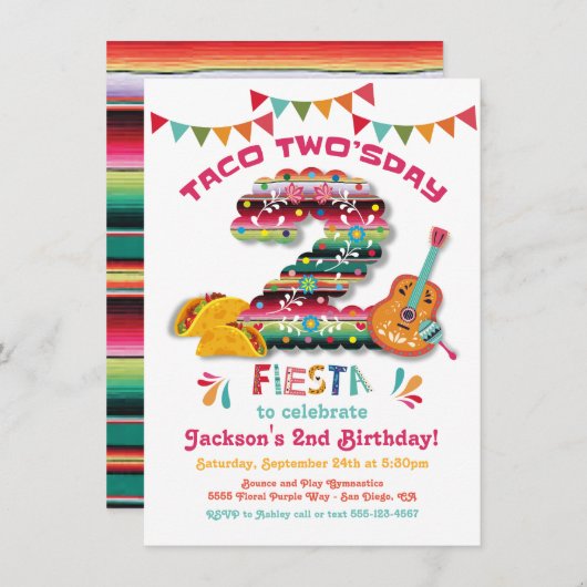 Mexican Fiesta Taco Zwei'sday Einladung (Vorne/Hinten)