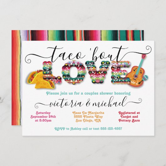 Mexican Fiesta Taco'bout Love couples shower Einladung (Vorne/Hinten)