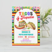 Mexican Fiesta Tacos and Tequila Birthday Einladung (Stehend Vorderseite)