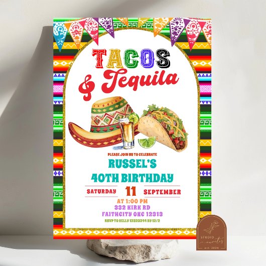 Mexican Fiesta Tacos and Tequila Birthday Einladung