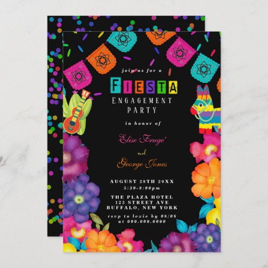 Mexican Fiesta Vivid Florals Engagement Party Einladung (Vorne/Hinten)