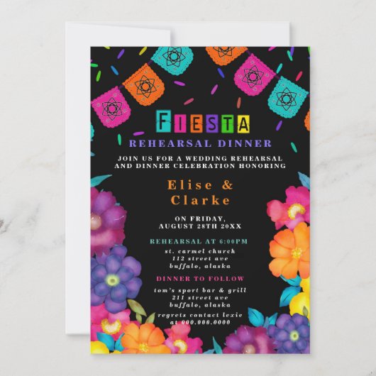 Mexican Fiesta Vivid Florals Probe Dinner Einladung (Vorderseite)