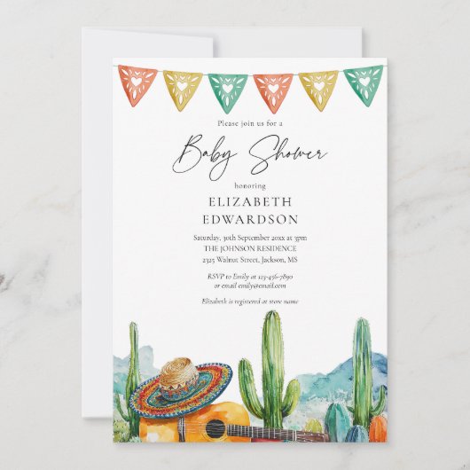 Mexican Fiesta Watercolor Cactus Foto Baby Shower Einladung (Vorderseite)