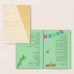 Mexican Fiesta Wedding Itinerary Coral Foil Card Folienkarte<br><div class="desc">Mexikanische Fiesta katholische geflochtene Hochzeitsvorstellung. Dieses katholische Hochzeitsprogramm erlaubt es Ihnen,  vier "Seiten" - beide Seiten des Papiers mit viel Text,  für eine katholische Zeremonie anzupassen. Fügen Sie eine schöne Schrift für eine Christliche Zeremonie und persönliche Botschaft hinzu. Geometrisches Design mit Korallen- und Elfenbeinfarben.</div>