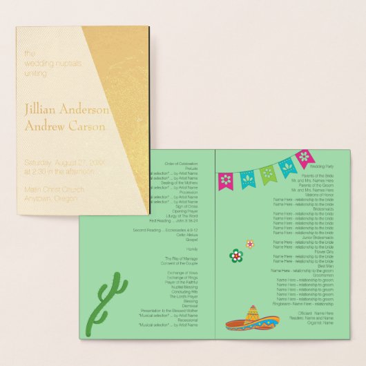 Mexican Fiesta Wedding Itinerary Coral Foil Card Folienkarte (Anzeige)