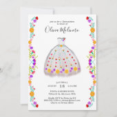 Mexican Fiesta White Floral Charro Quinceanera Einladung (Vorderseite)