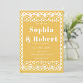 Mexican Fiesta Yellow Papel Picado Boho Wedding Save The Date (Stehend Vorderseite)